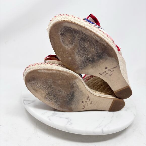 Kate Spade Jane Wedge Size 10 Berber Stripe Espadrille Wedge Heel Bow Tie - Picture 7 of 12